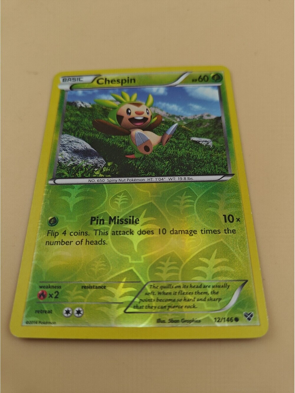 Pokemon Chespin 12/146 Reverse Holo XY Base Set LP TCG Card Rare